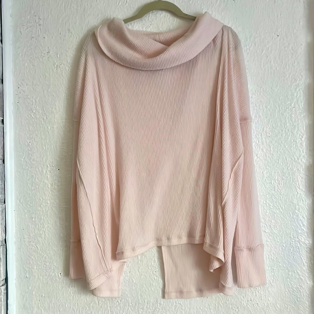 “We The Free” Free People slit back light pink cowl neck sweater